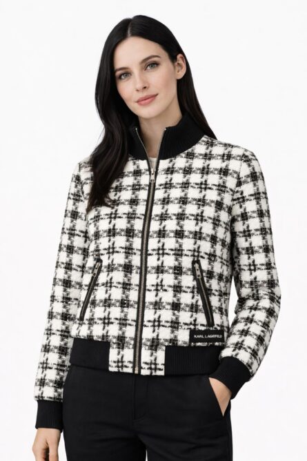 Chamarra Karl Lagerfeld Tweed Bicolor con Cierre Frontal - Imagen 2